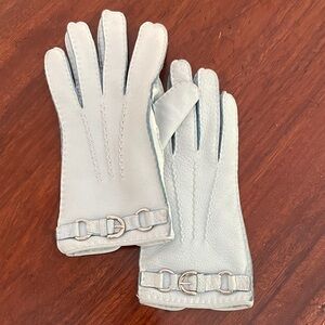 Coach light Blue Leather Gloves with Silver Accents